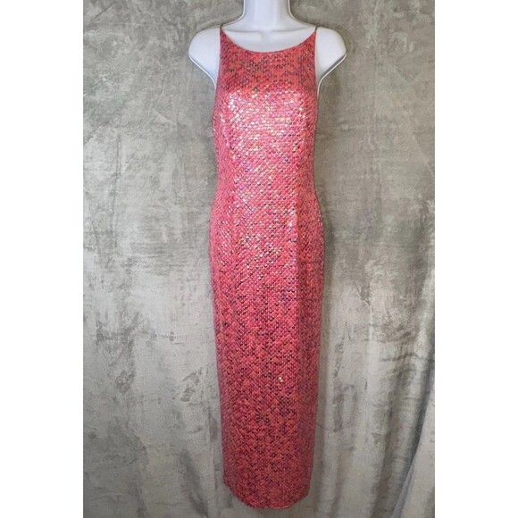 Vintage Cache Pink Sequin 90s Maxi Dress Sz 4 Y2K Fairy Mermaid Hoco Prom Event - Picture 1 of 12